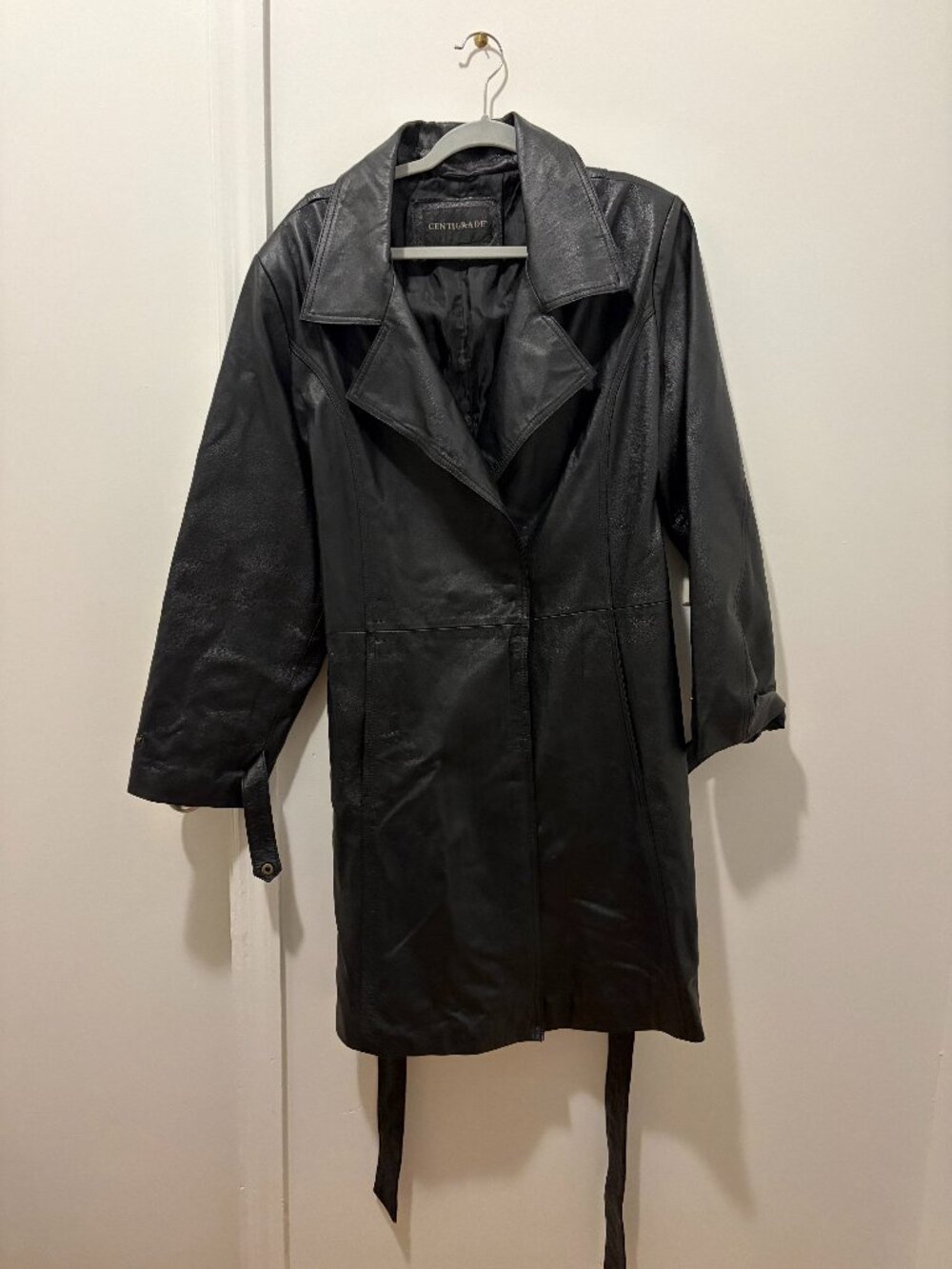 Vintage Black Leather Trench Coat